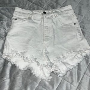 Zara white high waisted blue Jean shorts